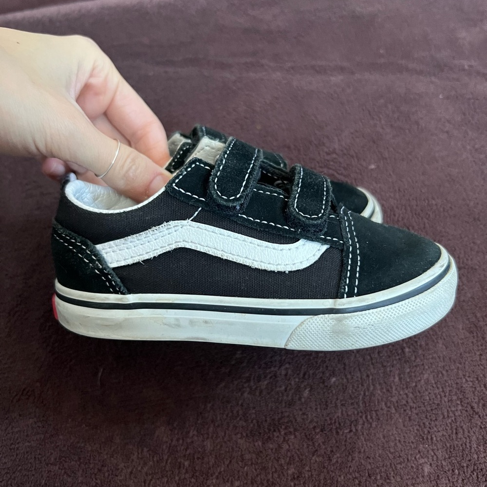 Vans Kids Black and White Velcro Sneakers